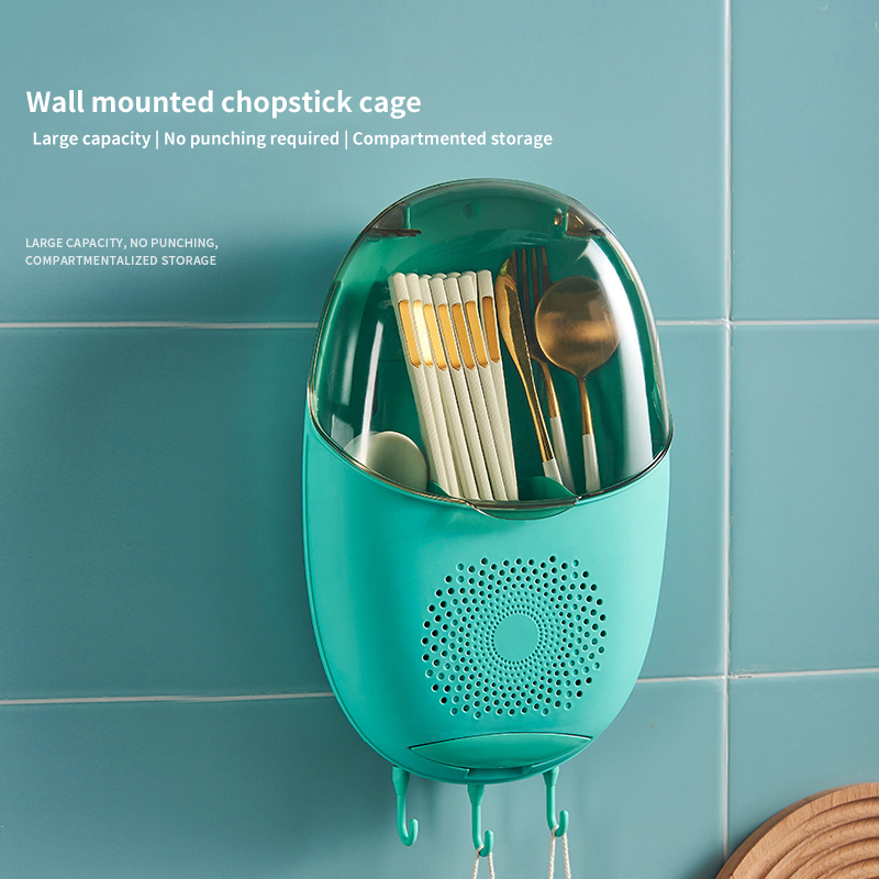 New Kitchen Punch-Free Household Chopstick Cage Wall-Mounted Drain Dustproof Chopstick Tube Chopstick Spoon Storage Rack