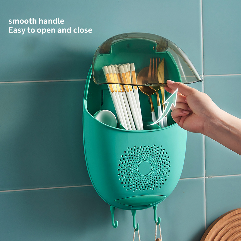 New Kitchen Punch-Free Household Chopstick Cage Wall-Mounted Drain Dustproof Chopstick Tube Chopstick Spoon Storage Rack