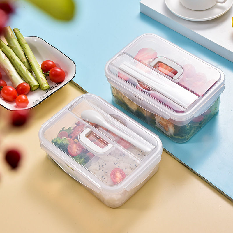 Rectangular Double-Layer Refrigerator Fresh-Keeping Box Adult Fruit Lunch Box Sealed Food Grade Microwave Lunch Box